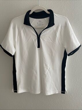 Talbots White Polo with Black Trim Half-Zip